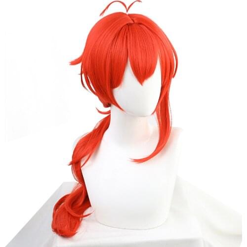Genshin Impact Diluc Ragnvindr Cosplay Wig Heat Resistant Synthetic Hair Carnival Halloween Party Props
