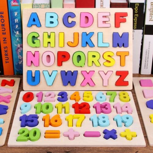 ABC Puzzle Digital Wooden Toys Early Learning Jigsaw Letter Alphabet Number Puzzle Preschool Educational Baby Toys for Children