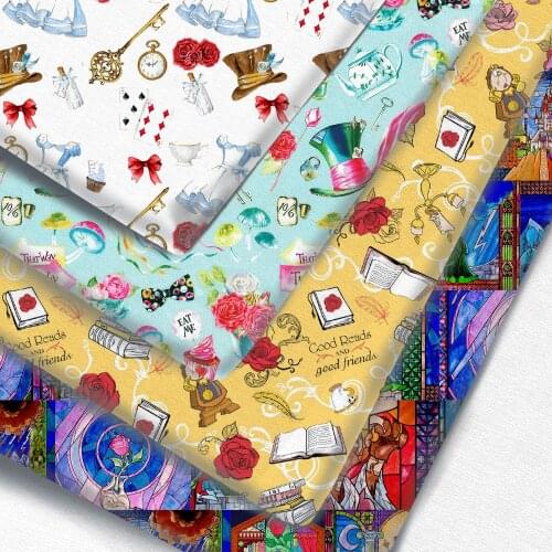 Half Yard Polyester Cotton Fabric Cartoon Character Floral Rabbit Print Fabric For Tissue Kids Home Textile DIY Crafts Supplier