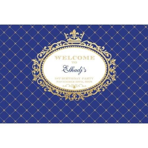 Custom Royal Blue Prince Boy Gold Crown photo backdrop High quality Computer print party background