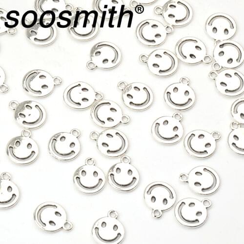 20pcs Zinc Alloy Hollow Smiley Face Pendant Metal Beads For Jewelry Making DIY Women Bracelet Accessorie Children Gifts