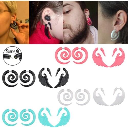 2pcs Acrylic Fake Cheater Stretcher Plugs Tunnel Faux Ear Taper Gauges Spiral Wing Stud Earrings Expander Piercing Body Jewelry