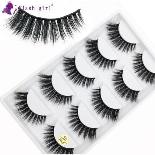 Flash Girl 5D Mink Lashes Wholesale 5D-W05 Natural Thick Soft False Eyelashes Handmade Wispy Eyelash Extension For Beauty