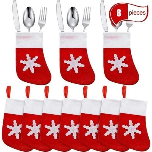 Mini Christmas Stockings Xmas Party Table Knife Spoon Fork Bag Christmas Sock Decoration Tableware Bags Hanging Ornament #9
