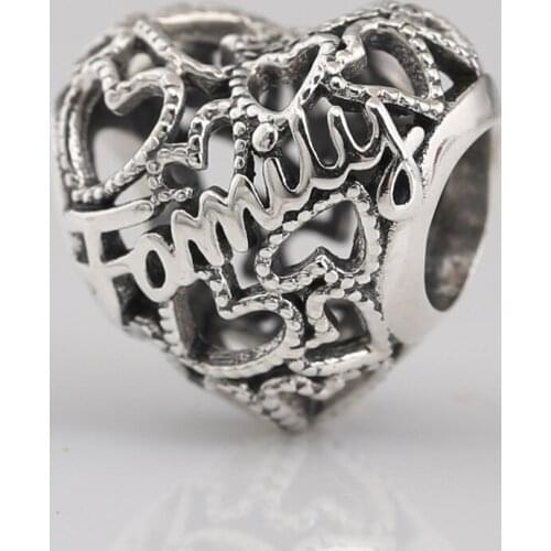 Authentic S925 Bead Openwork Heart Family Charm fit Lady Bracelet Bangle DIY Jewelry