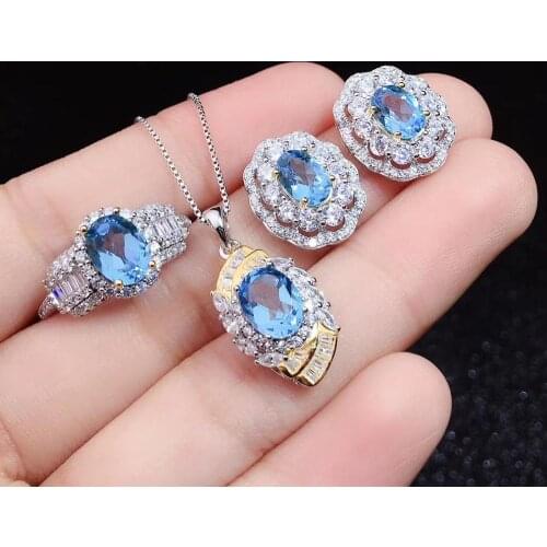 The Best Wedding Gift Topaz Set Natural Real Topaz 925 sterling silver 1pc Topaz pendant,1pc Topaz ring,2pcs Topaz Earring