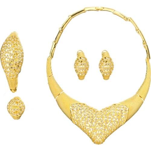 Bridal gift Nigerian wedding African jewelry set brand woman fashion Dubai golden jewelry set design