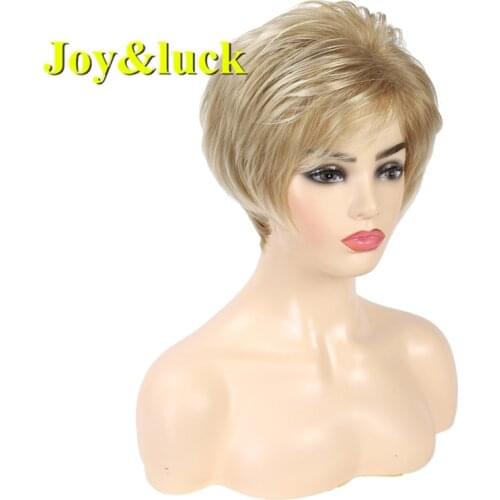 Joy&luck Short Wig Blonde Synthetic Wigs for Women Natural Straight Gold Full Wig With Bangs Cosplay Wigs or Daily Hair Wig