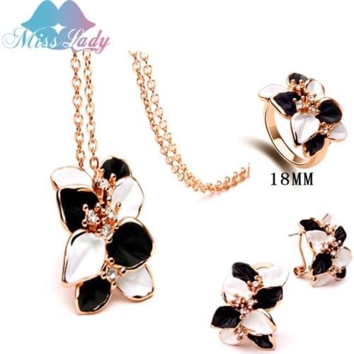 Miss Lady Statement Necklace Earring Ring Jewelry Sets Wedding Luxury Queen OL Gardenia Flower Jewelry Sets for women MLY4954-2
