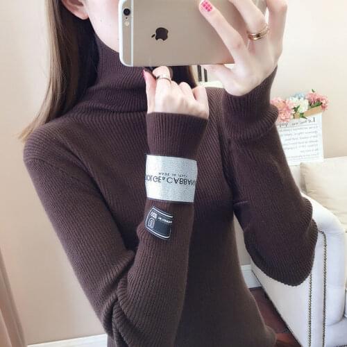 Womens Turtleneck Sweater Autumn and Winter Pile Collar Slim Sweater Tops Outerwear