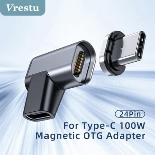 100W Elbow Magnetic Adapter 100W USB3.1 Typec Data Converter for iPad Pro Macbook 2020 High Speed 10GB HD 4K Magnet Auto Suction