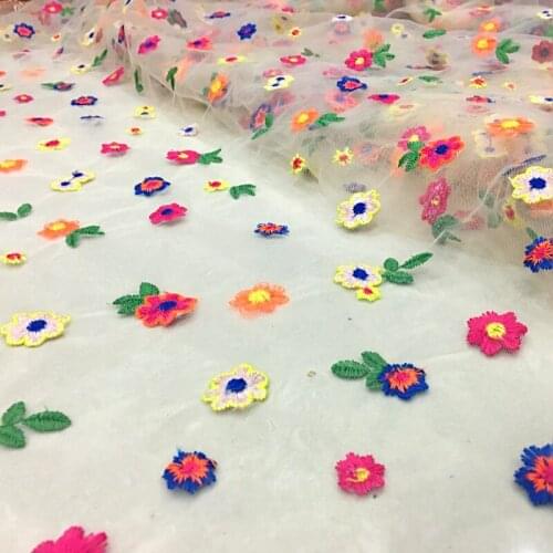 155*100cm candy flowers performance dance Dress Applique DIY Headdress scarf veil Embroidered Lace Fabric Patch curtain