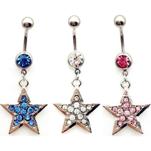 2019 Fashion pink light blue clear Women star Dangle Crystal Navel Belly Rings Beach Navel Piercing Body Jewelry