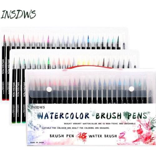48 Pcs Watercolor Brush Pens +2 Pcs Water Pens for Art Markers Drawing Coloring Manga Calligraphy School Supplies Stationery