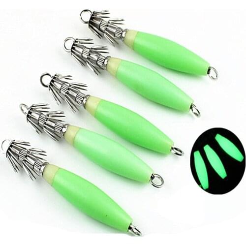 5pcs/17g 9.5cm/Luminous squid jigs wood shrimp squids hook Luminous road lure fake bait fake Angling Accessories