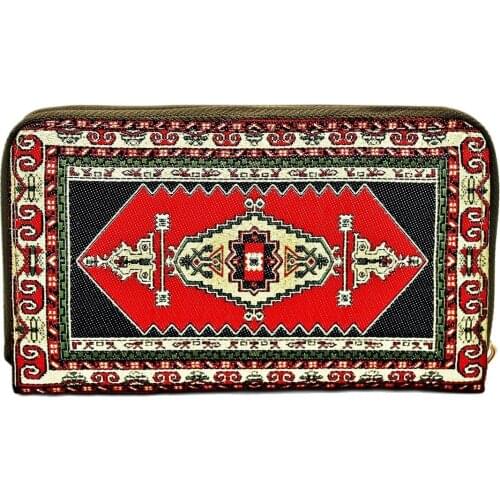 Authentic Anatolian Traditional Turkish Motifs and Figures Wallet Handbag Zipper Coin Wallet From Premium Fabric