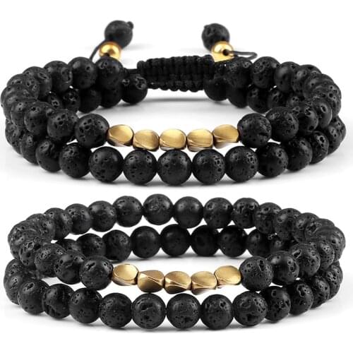 Irregular Copper Beads Bracelets Couples 6mm Natural Tiger Eye Lava Stone Set Bracelet for Women Men Fashion Adjustable Jewelry