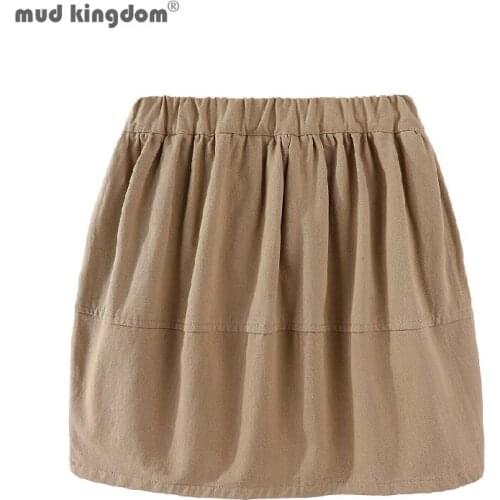 Mudkingdom Fashion Girls Skirts Plain Twill for School Girl Clothes Cotton Elastic Waist Skirt Children Clothing Spring Autumn
