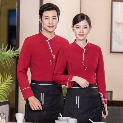 Women Restaurant Waiter Uniform Hotel Work Wear Men Coffee Shop Waitress Uniform Long Sleeve Hotel Kichen Cleaning Work Uniforms