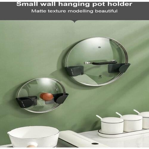 Home Wall Mounted Self Adhesive Pot Lid Holder Punch-Free Pan Cover Storage Rack Holder Kitchen Cooking Utensil Tools Organizer