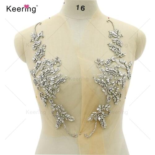 Elegant Silver Sew On Rhinestone Appliqe Bodice For Wedding Dress WDP-396