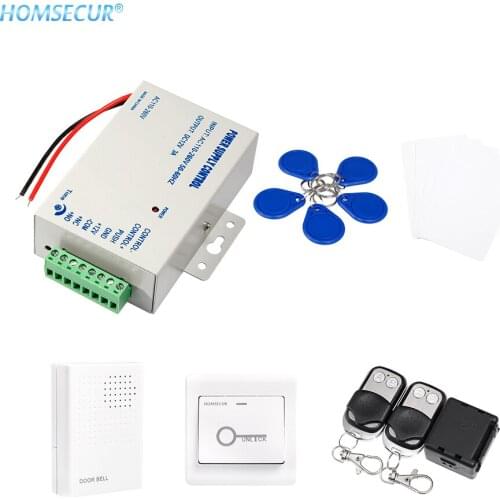 HOMSECUR 5Pcs IC Keyfob+5Pcs IC Card+Exit Button+Power Supply+ Remote Controller+Wired Doorbell