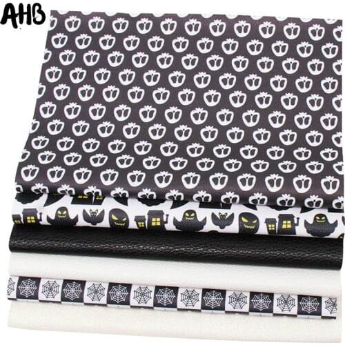 AHB 22*30cm Halloween Synthetic Leather Skull Spider Printed Artificial Leather for DIY Hair Bow Bags Handmade Crafts Material