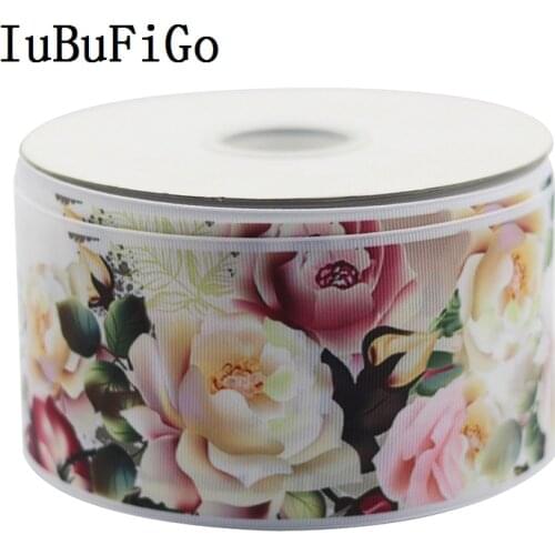 IuBuFiGo 10 yard 3" 75mm Flower Printed Grosgrain ribbon gift ribbon bows DIY headband tape For Decorations 1866