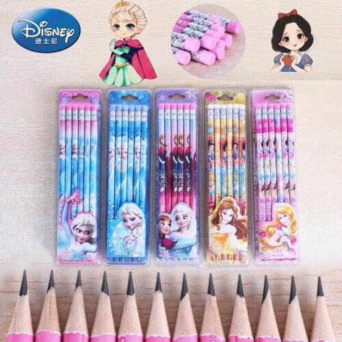 12PCS Disney Frozen Student HB Pencil Writing Pen Rubber Environmental Protection Wooden Cartoon Childrens Pencil Shipping Free