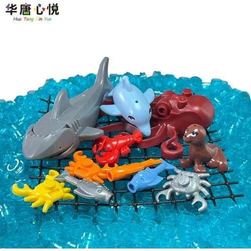 MOC Creative Series A Net Of Fish Animal Marine Life Shark Squid Crab Building Blocks Educational Toys Kids Gift Creatives Model