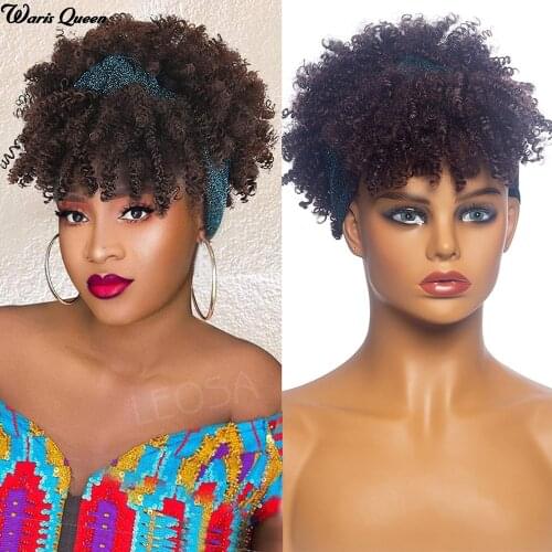 Red-brown Headband Wig Heat Resistant Synthetic Hair Kinky Curly Wig For Black Woman Female Natural Headwraps Wig