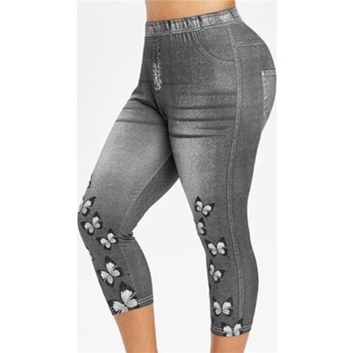 Woman Legging Pants Stretch Short Imitation Denim Butterfly Printed Legging Summer Breeches New High Waist Perfect Fit Jegging