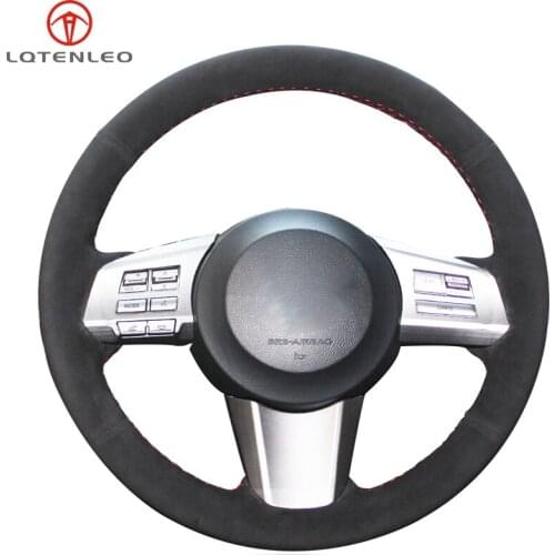 LQTENLEO Black Suede Hand-stitched Car Steering Wheel Cover For Subaru Outback 2010 2011 2012 Legacy 2009-2012