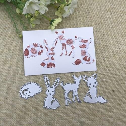 4Pcs Rabbit fox deer hedgeh Metal Cutting Dies Stencils For DIY Scrapbooking Decorative Embossing Handcraft Die Cutting Template