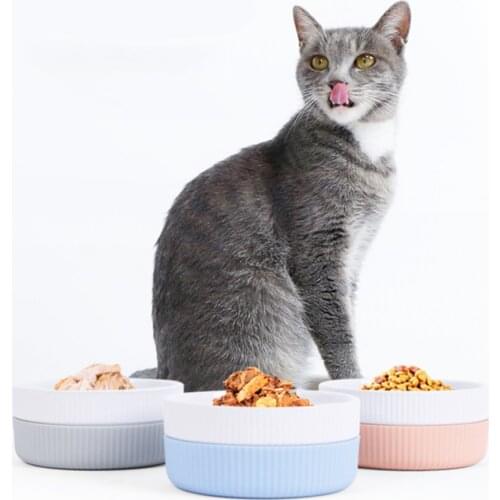 Non-slip Ceramic Pet Bowl With Raised Stand Pet Food And Water Bowls Cat Puppy Feeding Supplies Double Pet Bowls