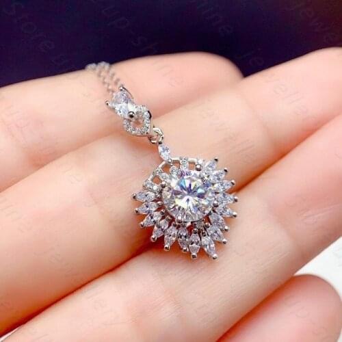 Mosan necklace womens fine 925silver Platinum 1 carat 6.5*6.5mm 45cm pendant Birthday gift girlfriend gift