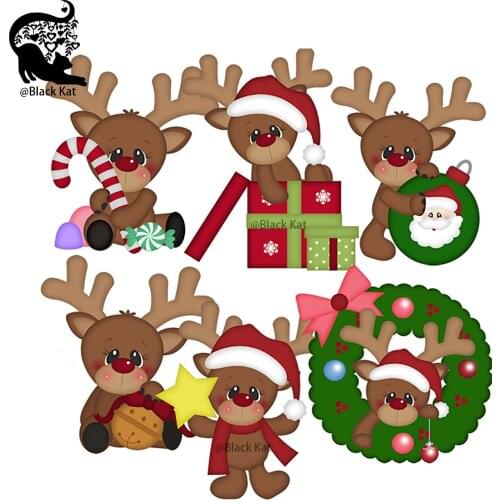 DIY Christmas Scrapbooking Star Cane Bell Ball Holly Fawn Santa Reindeer Metal Cutting Dies Elk Stencil For Gift Card Craft