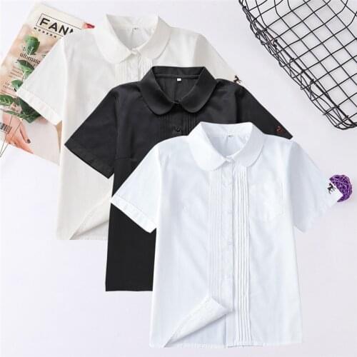 School Dresses JK Uniform Short Sleeves Blouse Students Round Collar/ball Lapel Organ Pleats Deer Embroidered Oversized XS-5XL