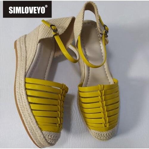 SIMLOVEYO Sweet Fashion Buckle Womens Sandals 2021 Hemp Espadrilles Wedged High Heels Newest Quality Party Dancing Shoes Woman