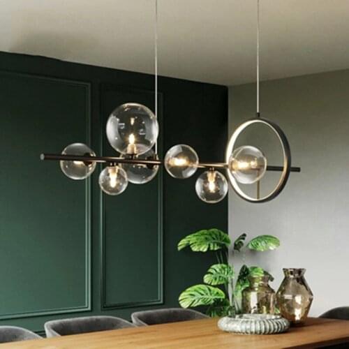 Nordic Modern Glass Balls Led Pendant Lamp Black Long for Living Room Bedroom Kitchen Chandelier Decoration Home Indoor Lighting