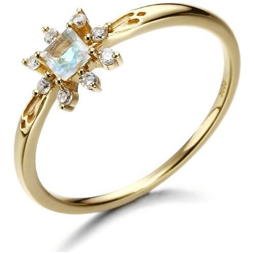 Light luxury jewelry simple Princess Square natural moonlight stone ring rings for women all-match anel anillos
