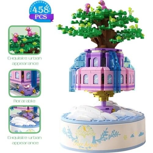 Technical Ideas Assembly Rotatable Music Box Building Blocks DIY Dream Tree House Sweet Home Bricks Set Toys Gifts for Friends