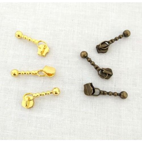 Vintage 3# Metal Zipper Sliders Puller Drop Metal Zippers Tail Clip Holders Gold Bronze color DIY Bag Purse Leather Hardware
