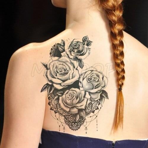 Temporary Tattoo Stickers Romantic Sexy Rose Flowers Fake Tatto Waterproof Tatoo Back Leg Arm Belly Big Size for Women Men Girl