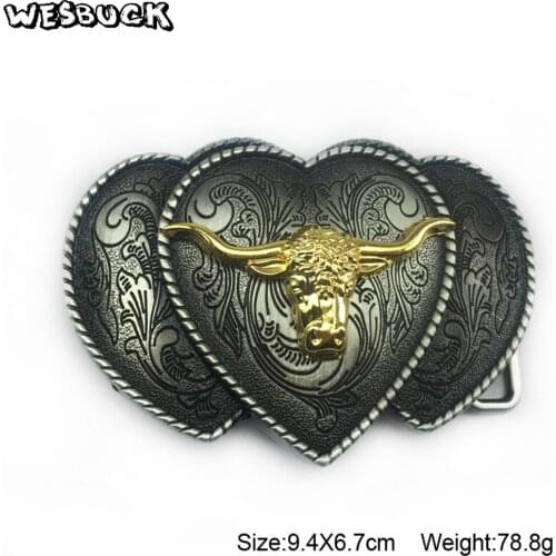 WesBuck Brand Heart-shaped Buckles Meltal Bull head belt buckle For Mens Buckle
