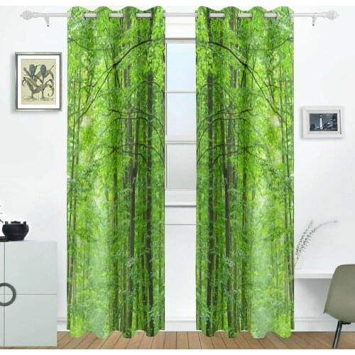Green Forest Tree Curtains Drapes Panels Darkening Blackout Grommet Room Divider for Patio Window Sliding Glass Door 55x84 Inch