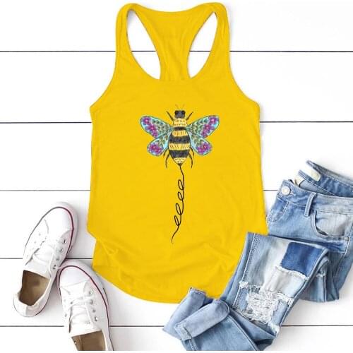 Color Bee Print Funny Women Tank Tops Sleeveless Summer Loose Plus Size Tee Shirt Femme Round Neck Top Casual Clothes Woman