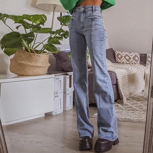 Women Jeans Mid-waisted Five-pointed Star Vintage Contrast Color Cargo slim soft fit no belt stylish Pants for Dating