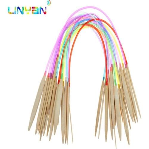 [2.0-10.0MM] 18Pcs 40cm Multicolor Plastic Tube Circular Bleached Bamboo Knitting Needles Yarn Weave Handcraft Tools Set t4