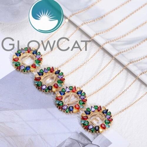 29mm Micro Pave Rainbow Crystal Zircon A-Z Letter Alphabet Pendant Necklace for girls women